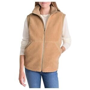 Vineyard Vines Full Zip Heritage Fleece Sherpa Vest Cappuccino Tan Beige Small